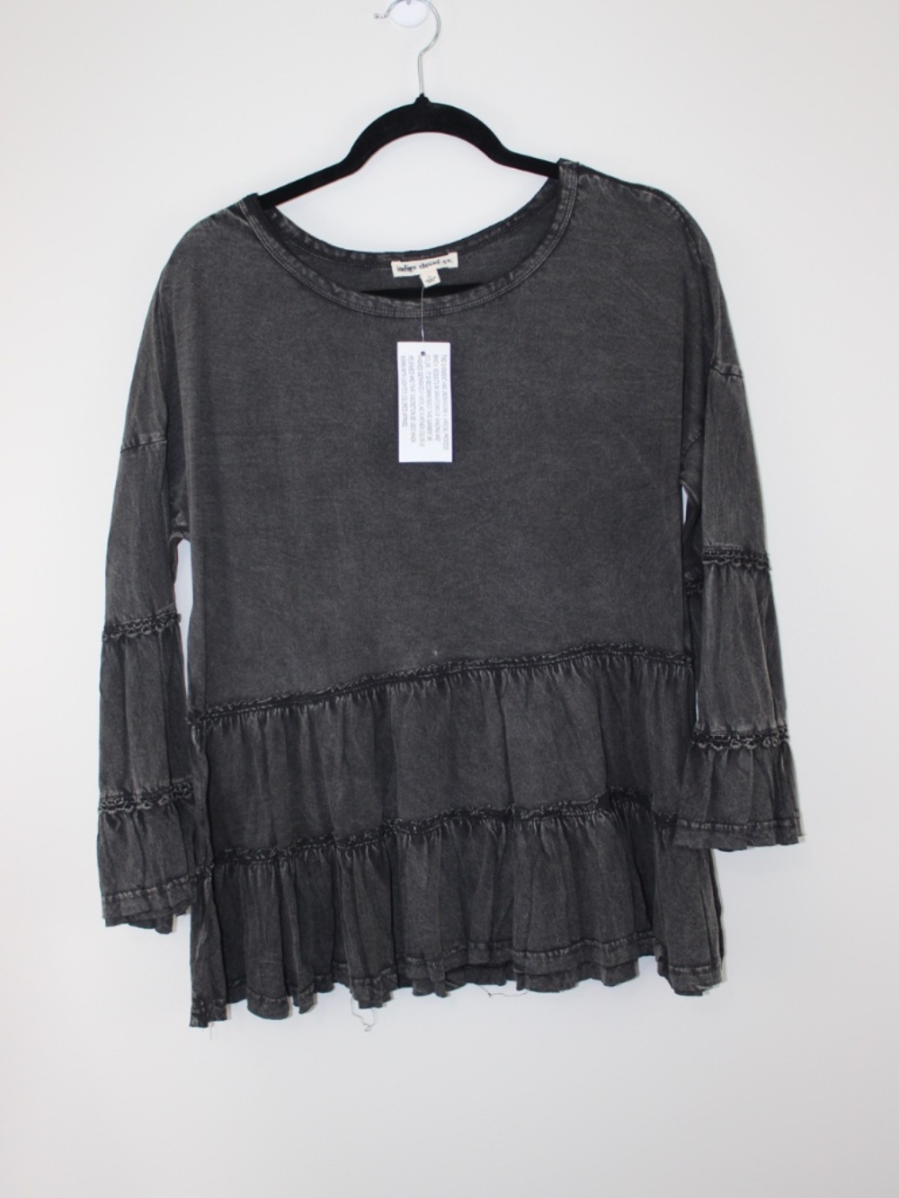NWT Indigo Thread Co Charcoal Tiered Ruffle Babydoll Top Size L